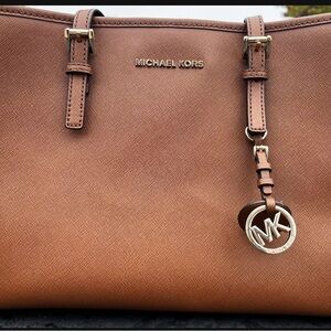 Michael Kors Tan Leather Tote with Logo Charm